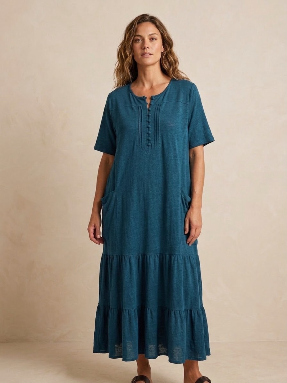 WRAP London 100% Linen Jersey Dress Artsy Lagenlook Resort Beachy , size 14